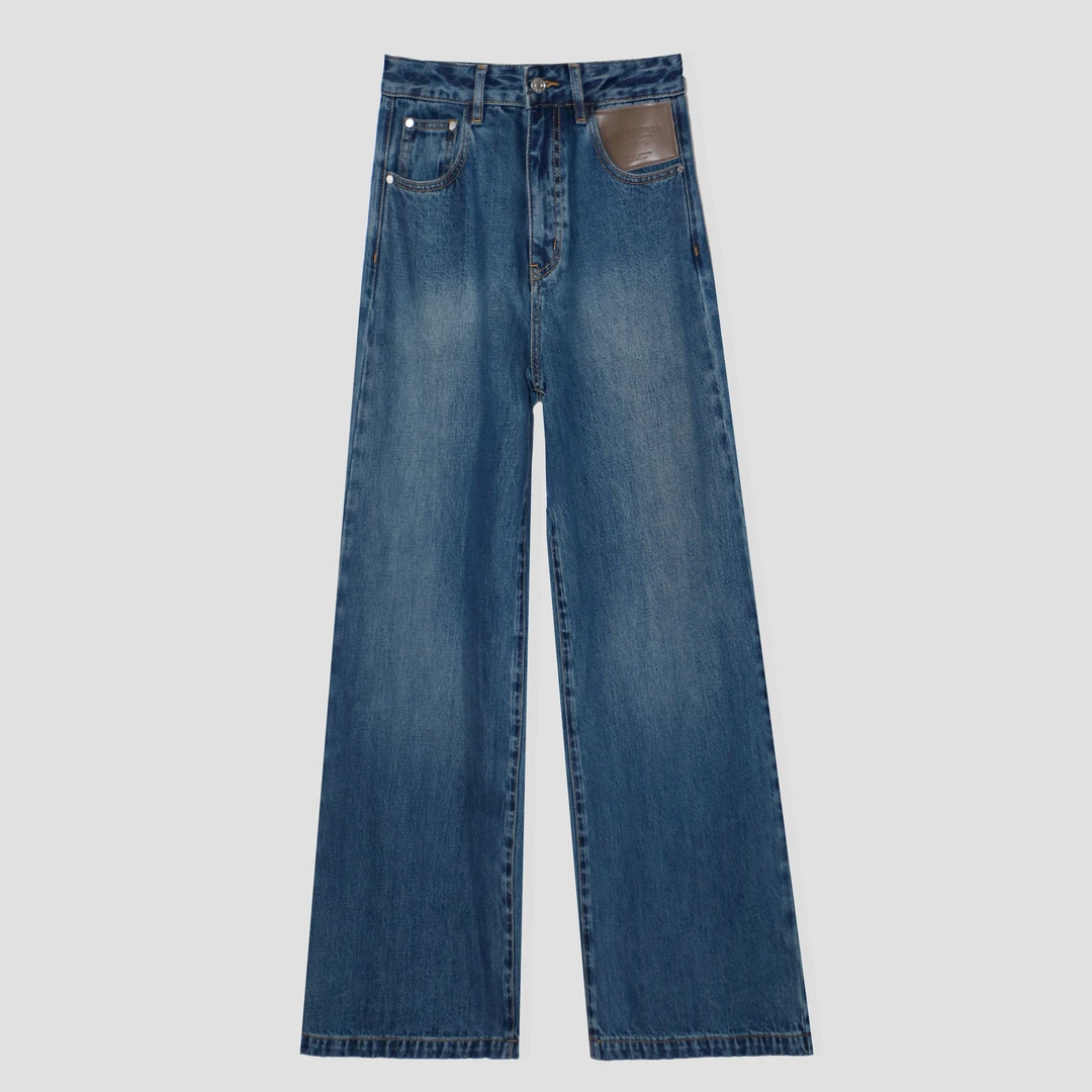 宽松复古阔腿直筒牛仔裤DLLFY24689