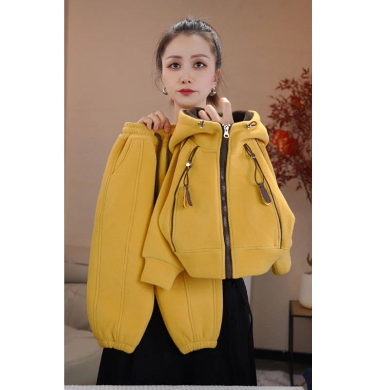 【加绒加厚】男女童加绒深秋中大童男孩加厚儿童连帽拉链衫套装