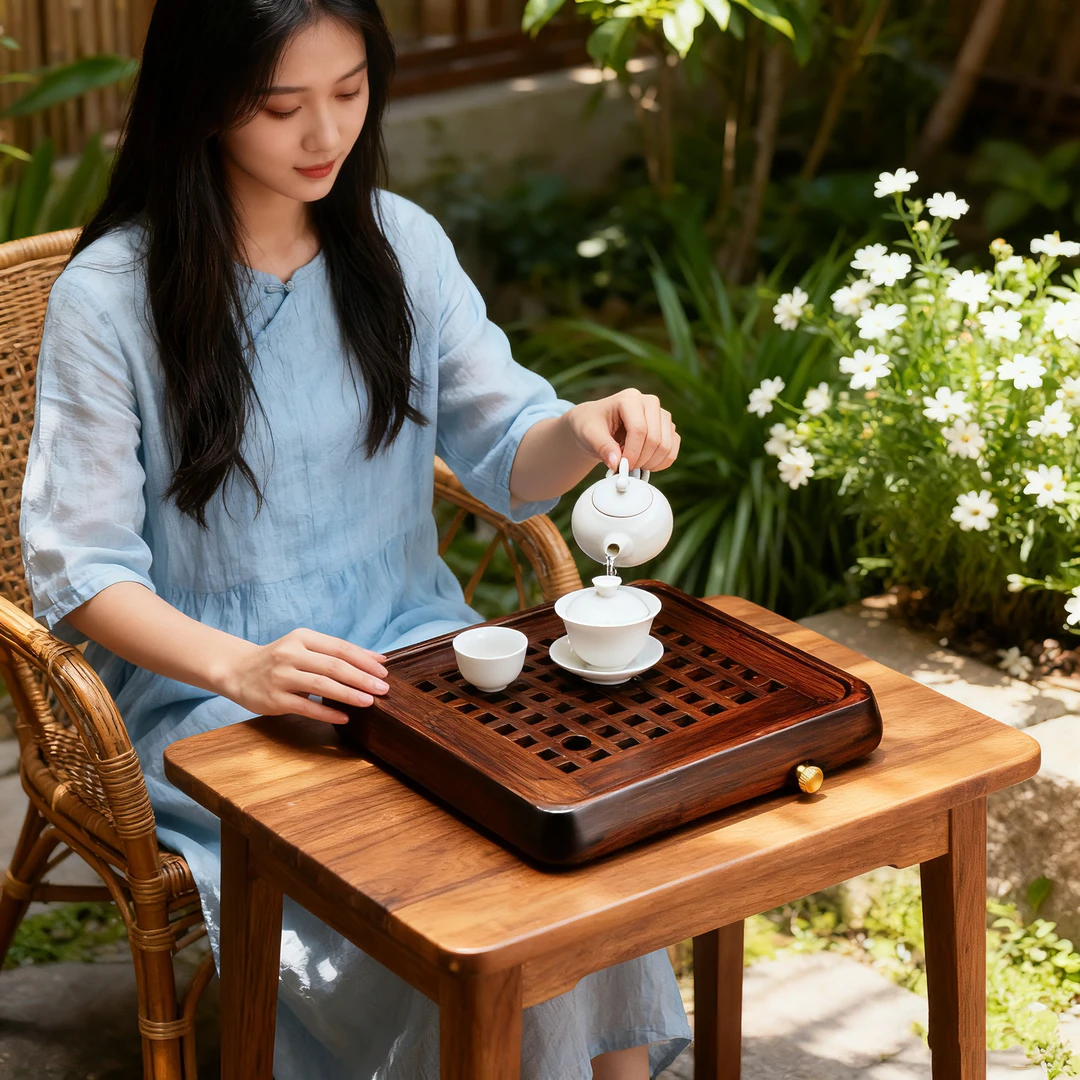 简约轻奢一人家用正方茶盘实木办公室干泡台日式小型家用茶盘小型