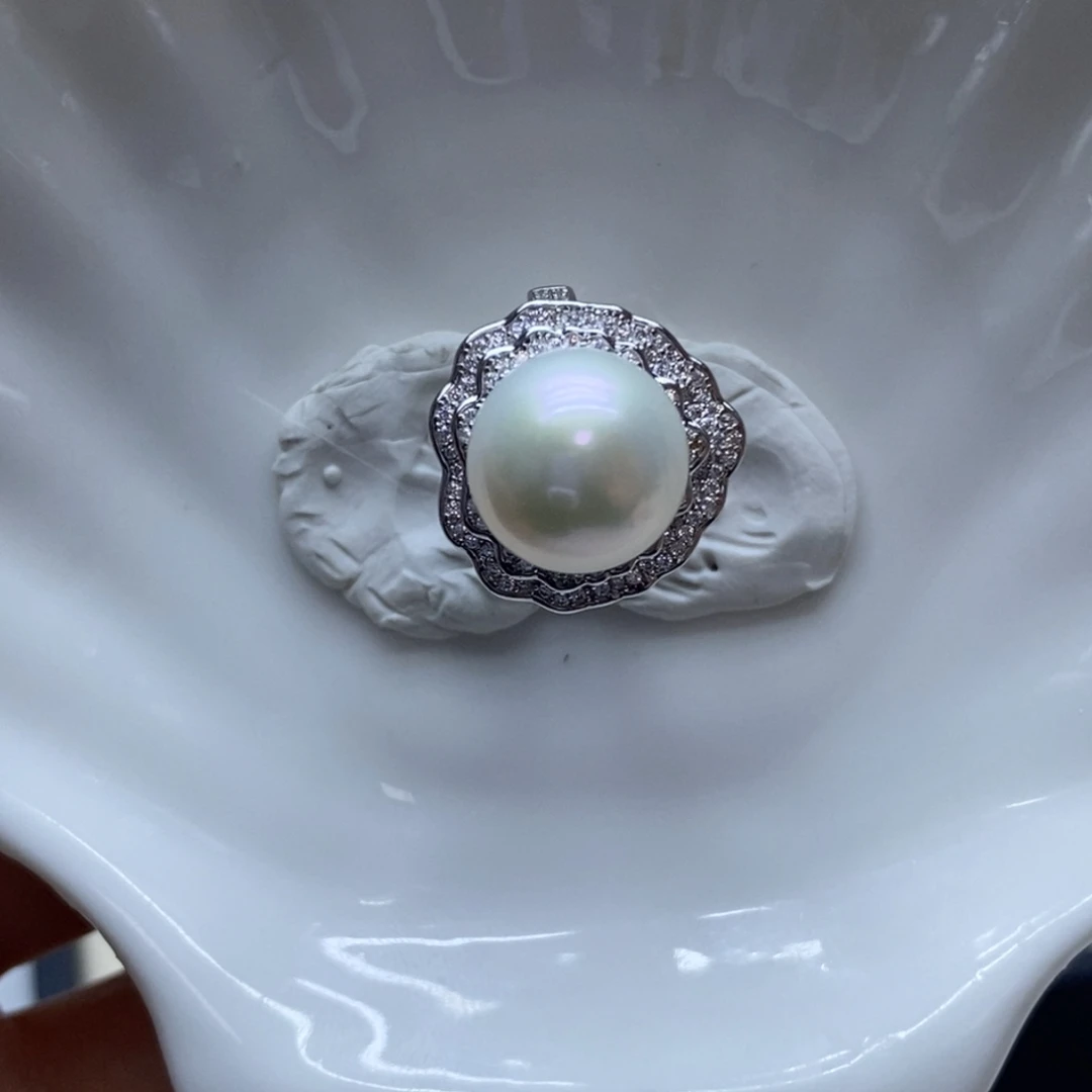 银S925镶嵌戒指淡水珍珠