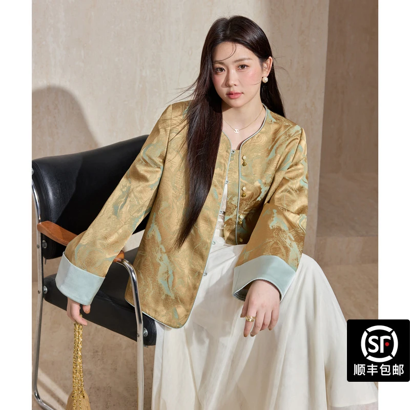 蓝语大码女装新中式提花短外套秋冬款气质优雅国风显瘦上衣19760