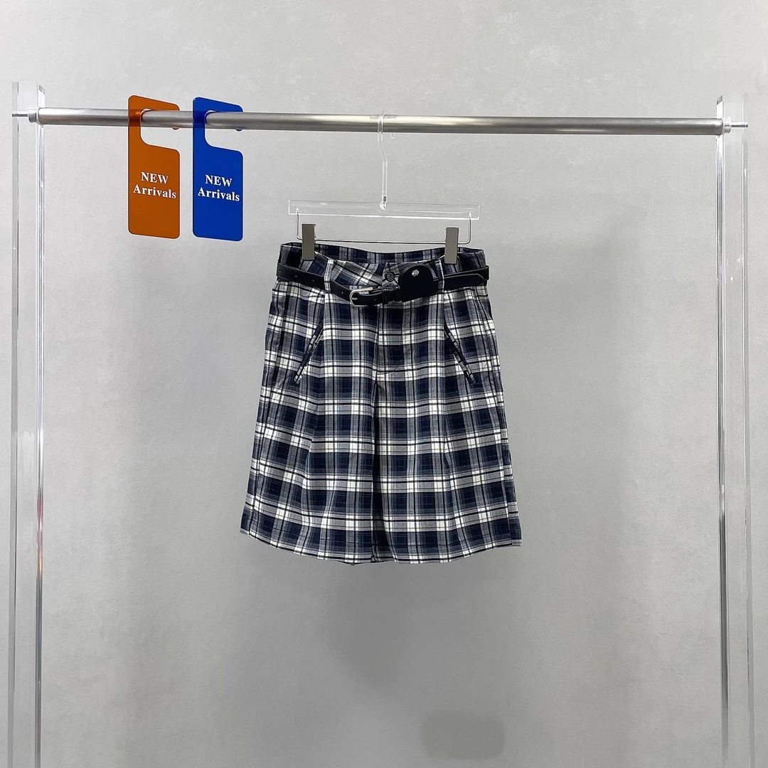 YKS设计感格子阔腿短裤女夏季新款高腰宽松薄款休闲四分裤251093