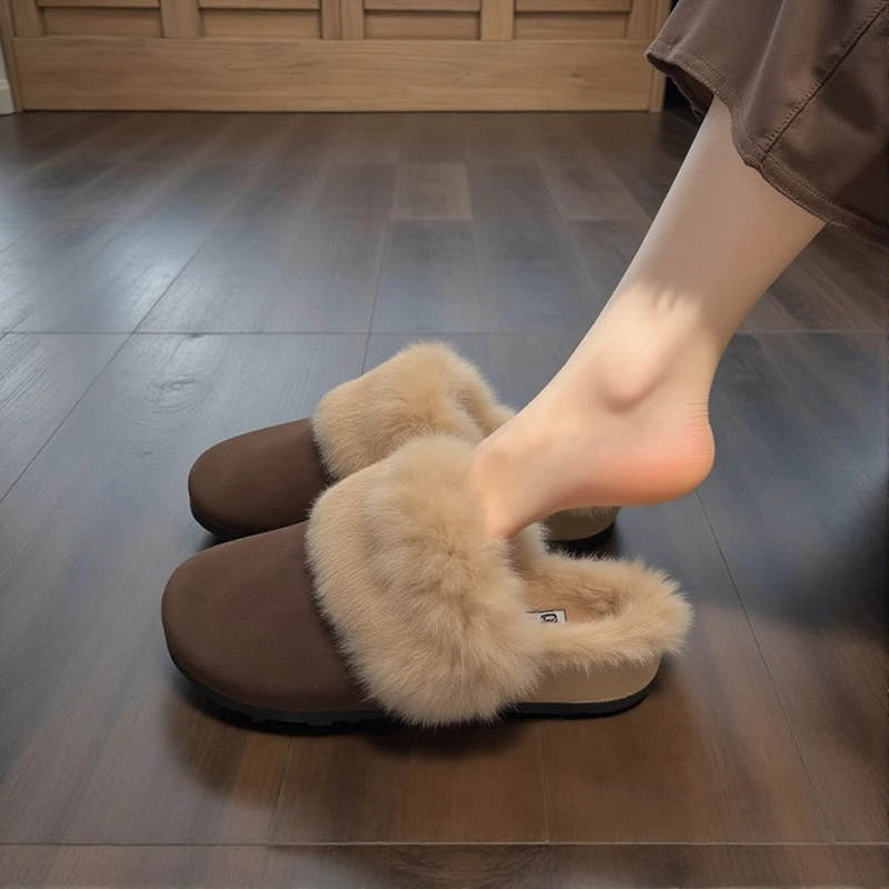 厚底包头毛毛拖鞋女外穿一脚蹬增高加绒保暖秋冬季2025新款棉拖鞋