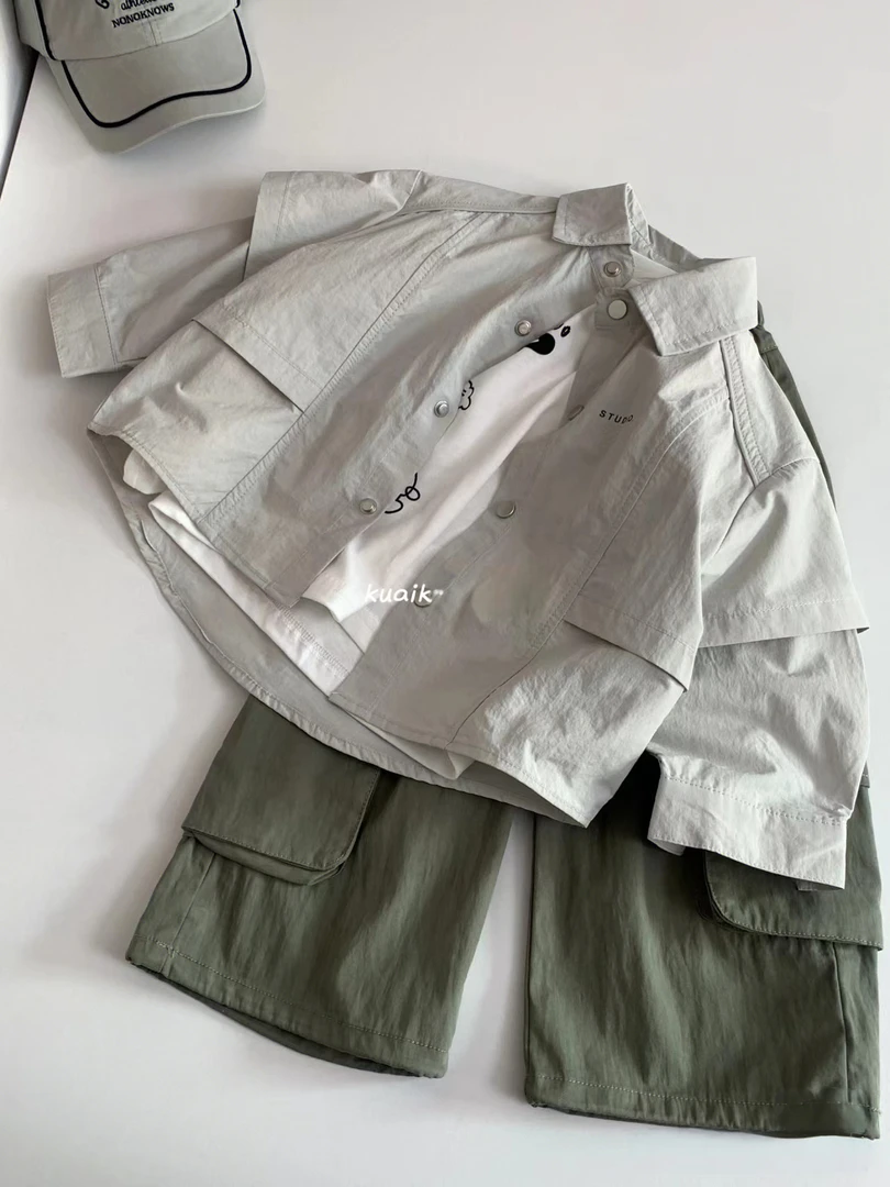 韩版童装男童假两件衬衫2025春装新款宝宝时髦洋气百搭休闲衬衣潮