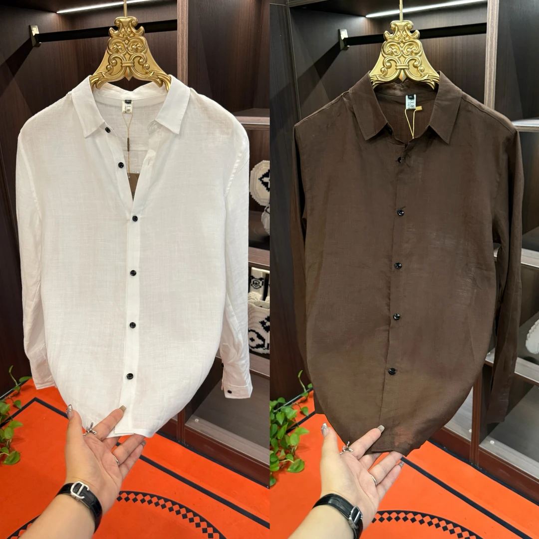 2025夏季薄料欧货男士高品质纯麻衬衫7070