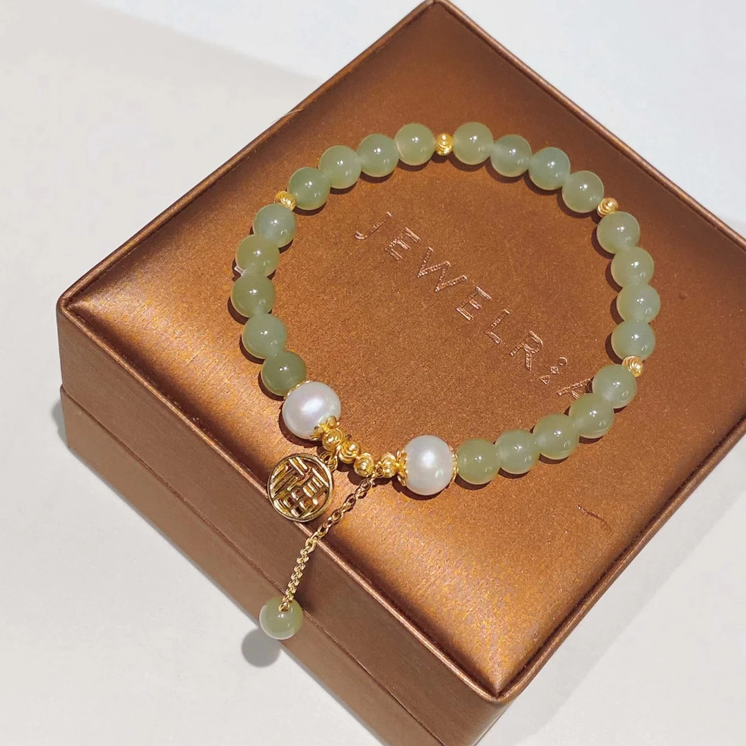 钛钢琉璃手链 仿和田玉手链女轻奢小众精致高级感珍珠福手串2024