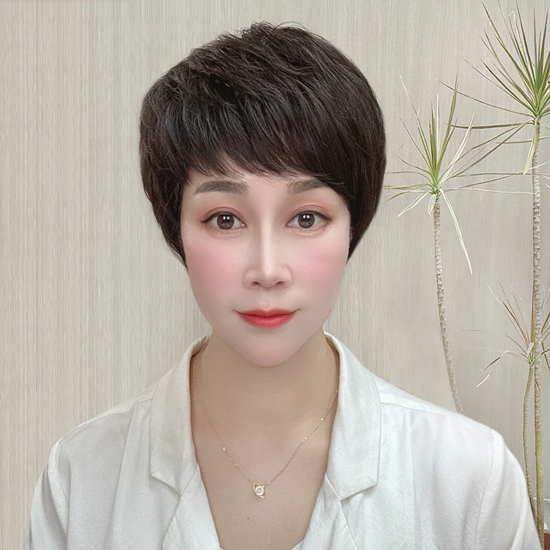 Yqsi女士全真发减龄短发品质全头套增发量舒适优质严选遮白发