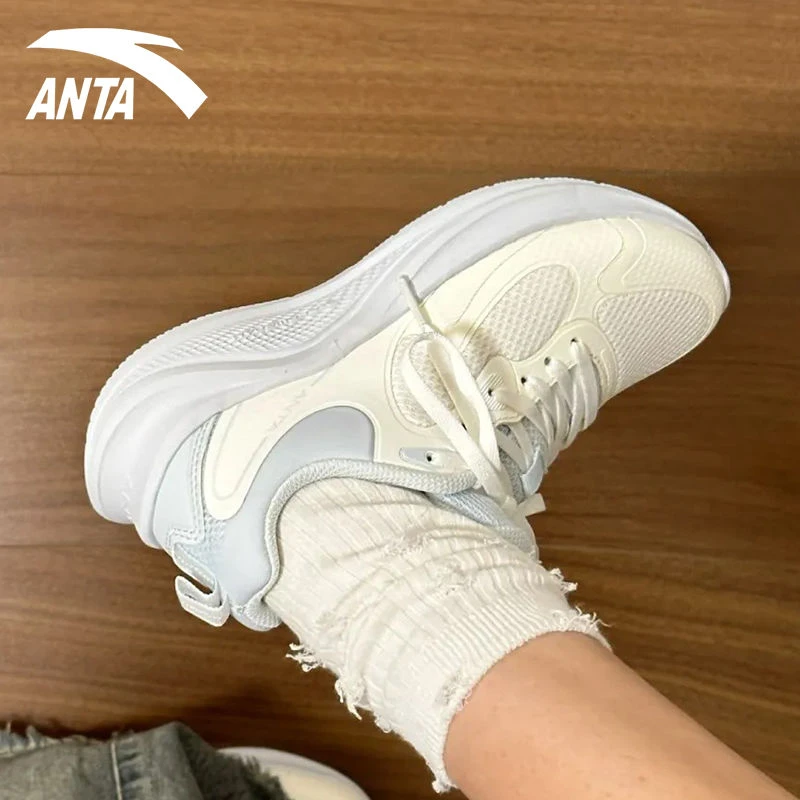 安踏漫步运动鞋女鞋秋季厚底增高跑步鞋子网面百搭休闲鞋女款跑鞋