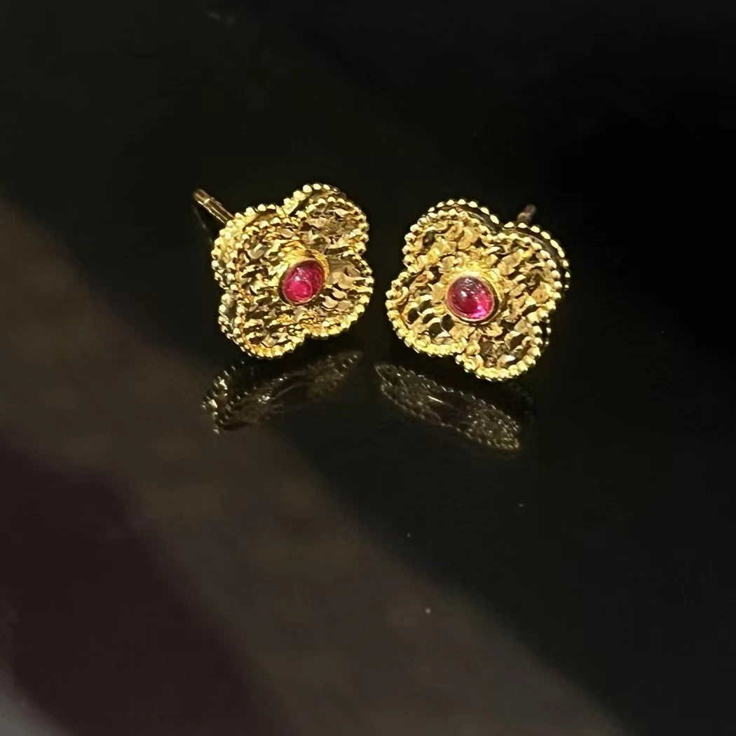 【SG】足金碎冰冰四叶草耳饰 赠耳堵