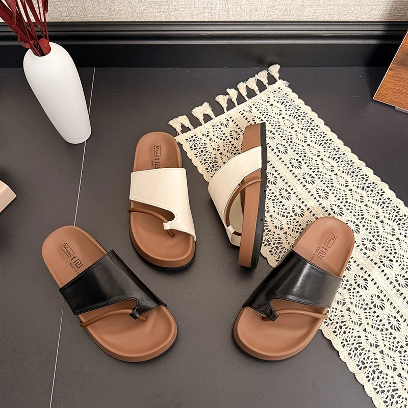 凉拖鞋女2025新款夏季百搭时尚外穿夹趾厚底增高两穿勃肯沙滩凉鞋