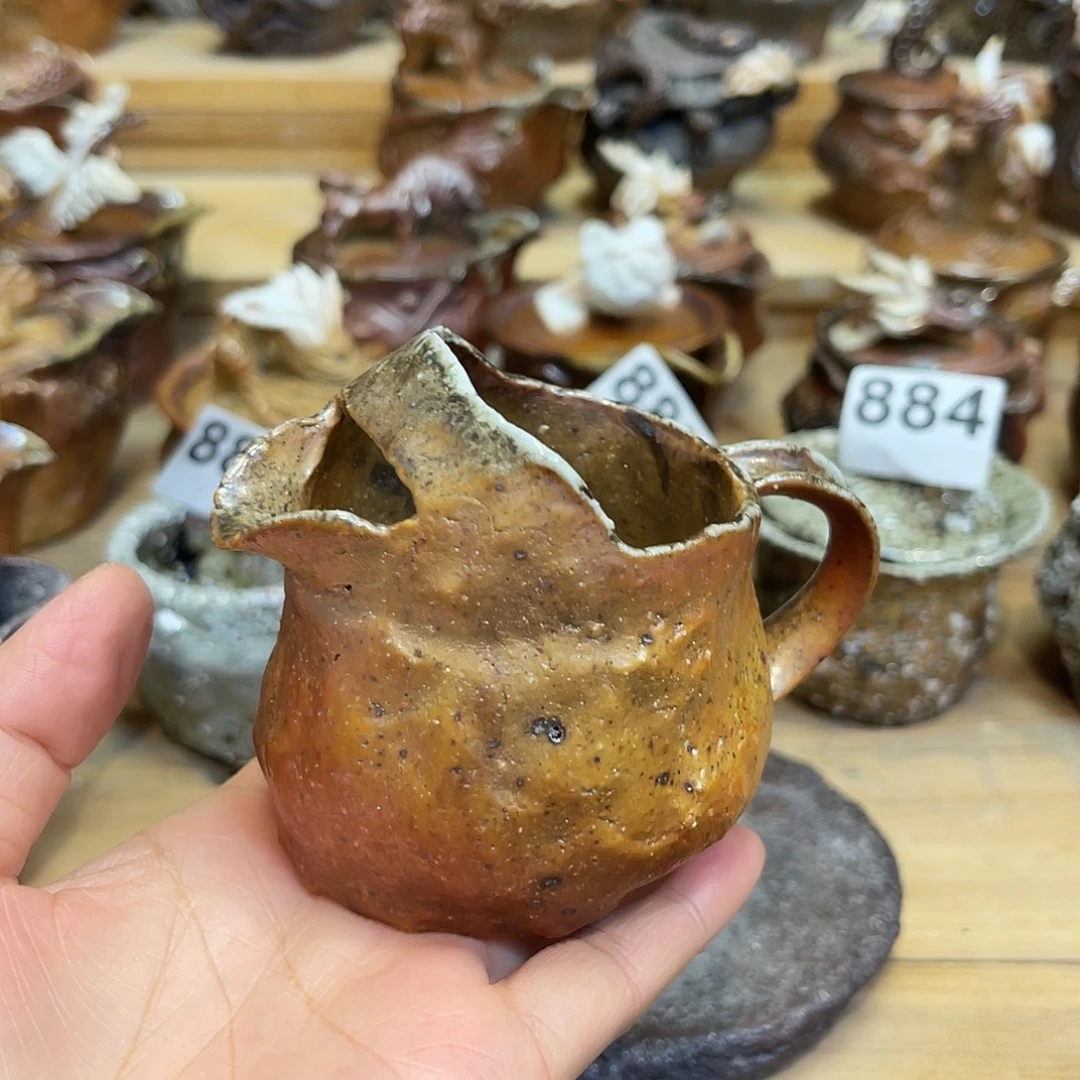 杯柴烧粗陶手捏公道杯