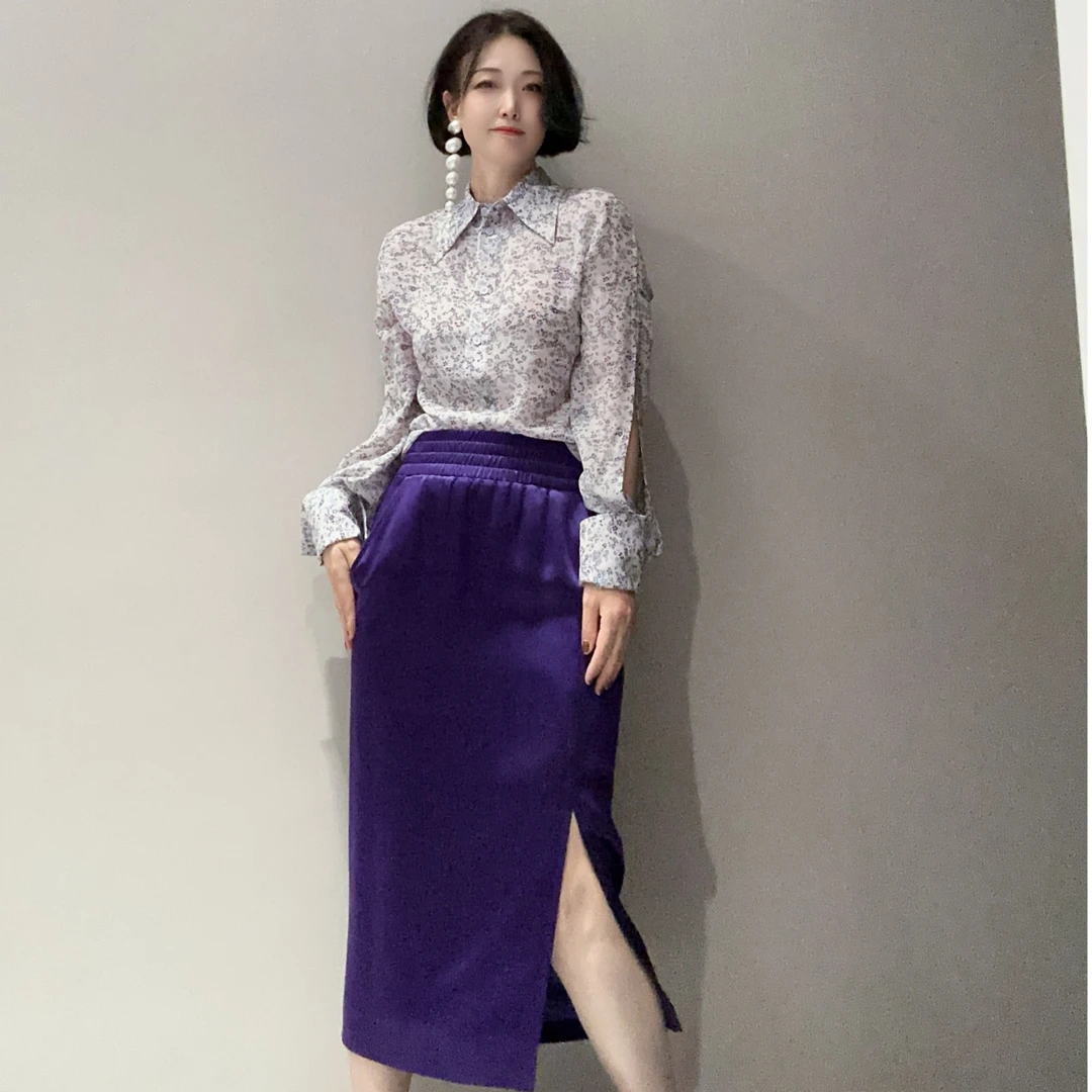 小众设计高定轻奢进口粘纤印花翻驳领衬衣MT10359