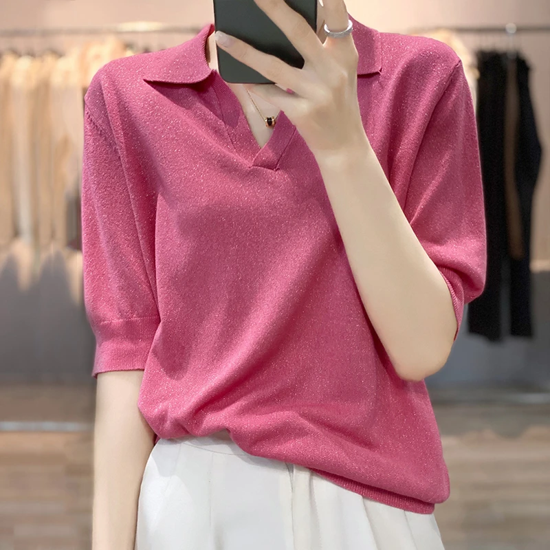 流金沙针织polo领短袖女士夏季