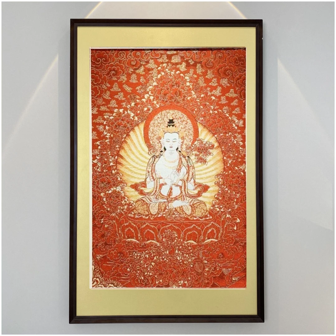刺绣材质【大势至普萨】挂画实木装裱办公室玄关茶室书房装饰画
