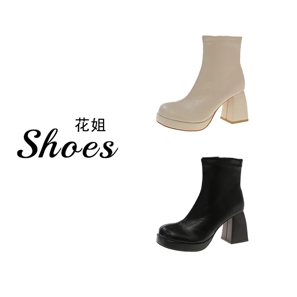 韩系圆头高跟弹力瘦瘦靴女2025秋冬新款时尚外穿百搭粗跟短靴