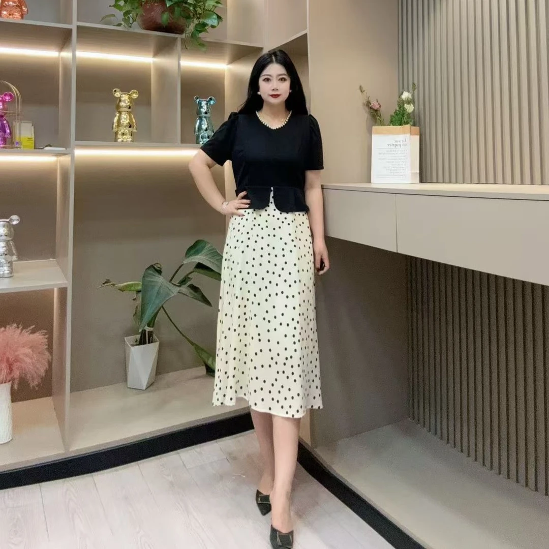 夏季连衣裙-娃 9370潮流环领珠珠女人味收腰款胖MM大码女装新款