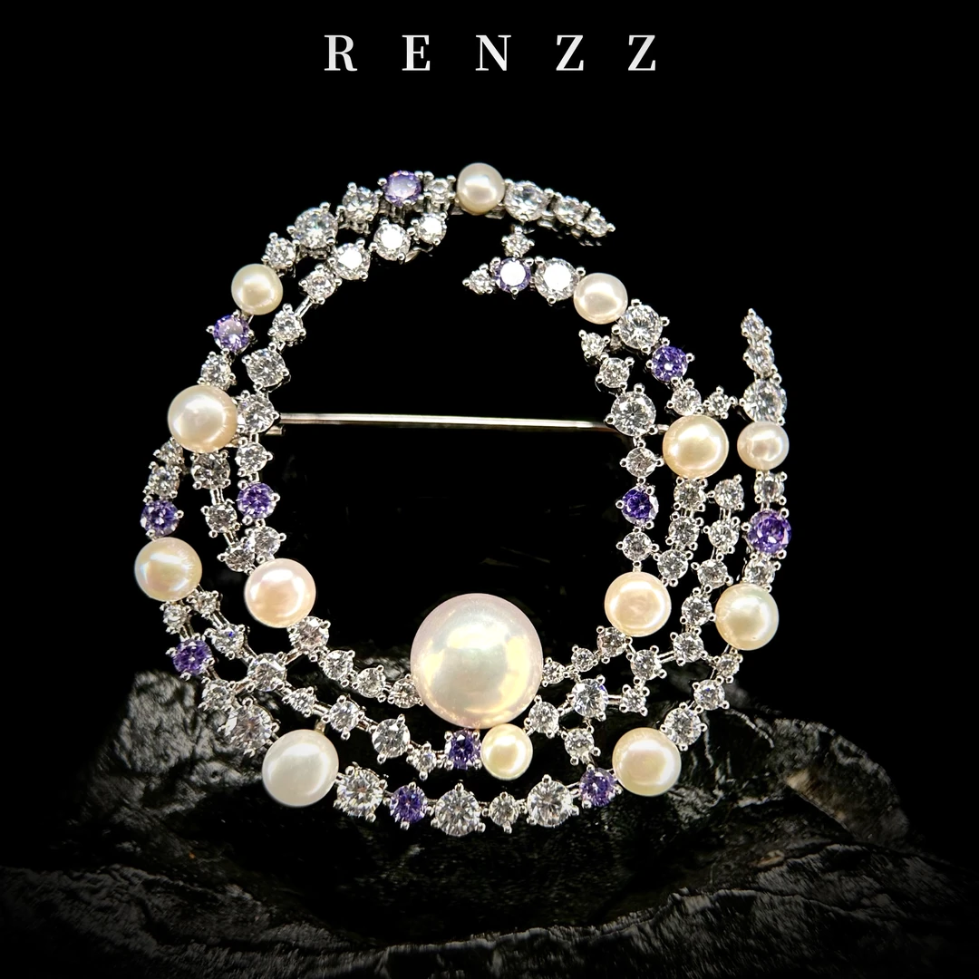 1454淡水珍珠/高定设计师烟花胸针