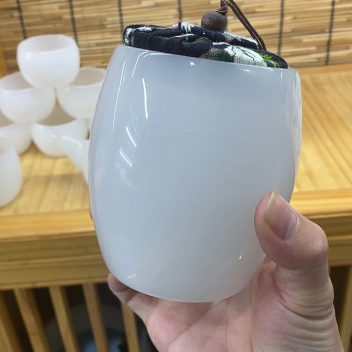 手工艺品琉璃白玉琉璃茶叶罐