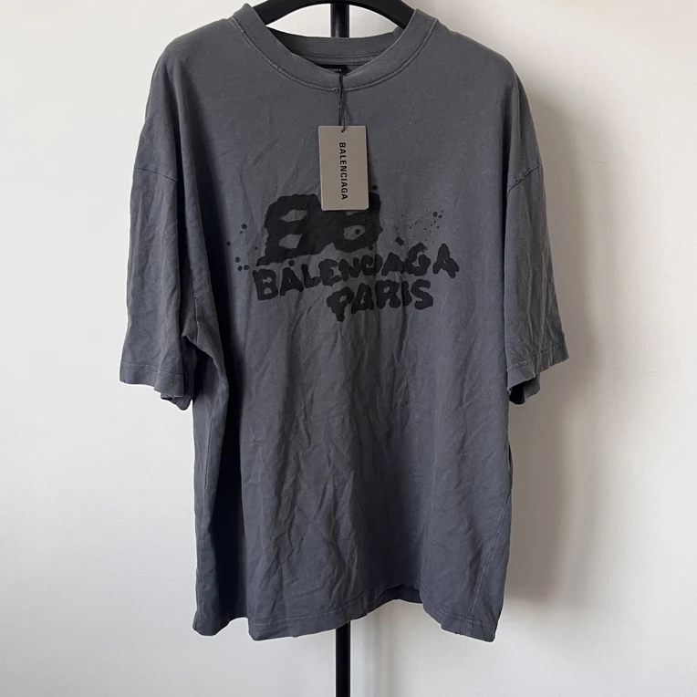 95新 Balenciaga/巴黎世家 字母印花休闲圆领短袖水洗蓝/黑01714
