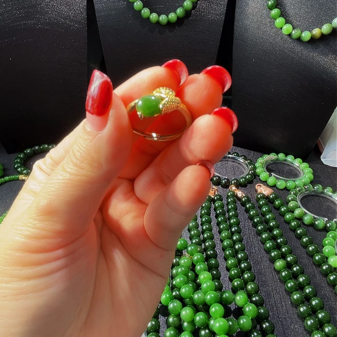 银S925镀金镶嵌戒指和田玉大*丁