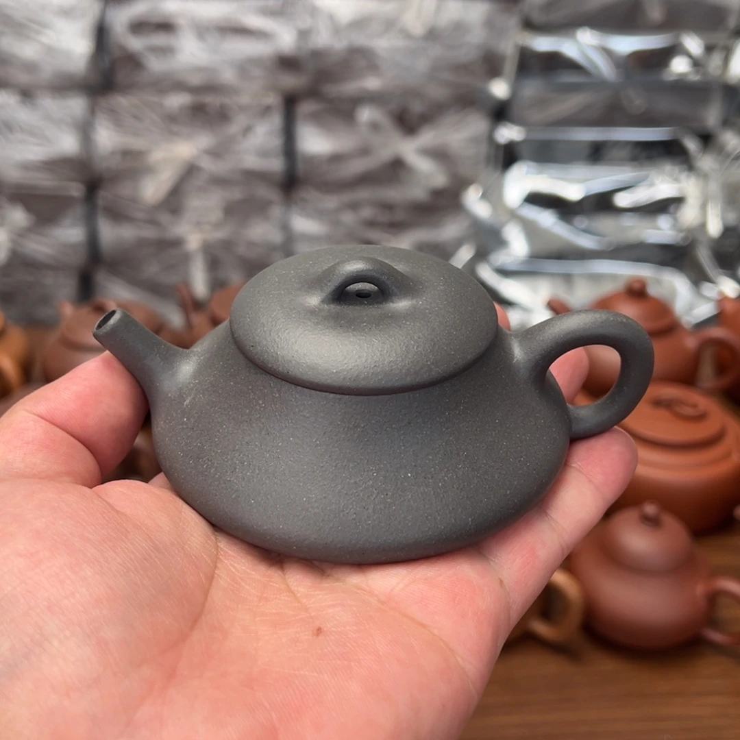 荷***雅茶壶紫砂100cc清灰紫泥隐瓢