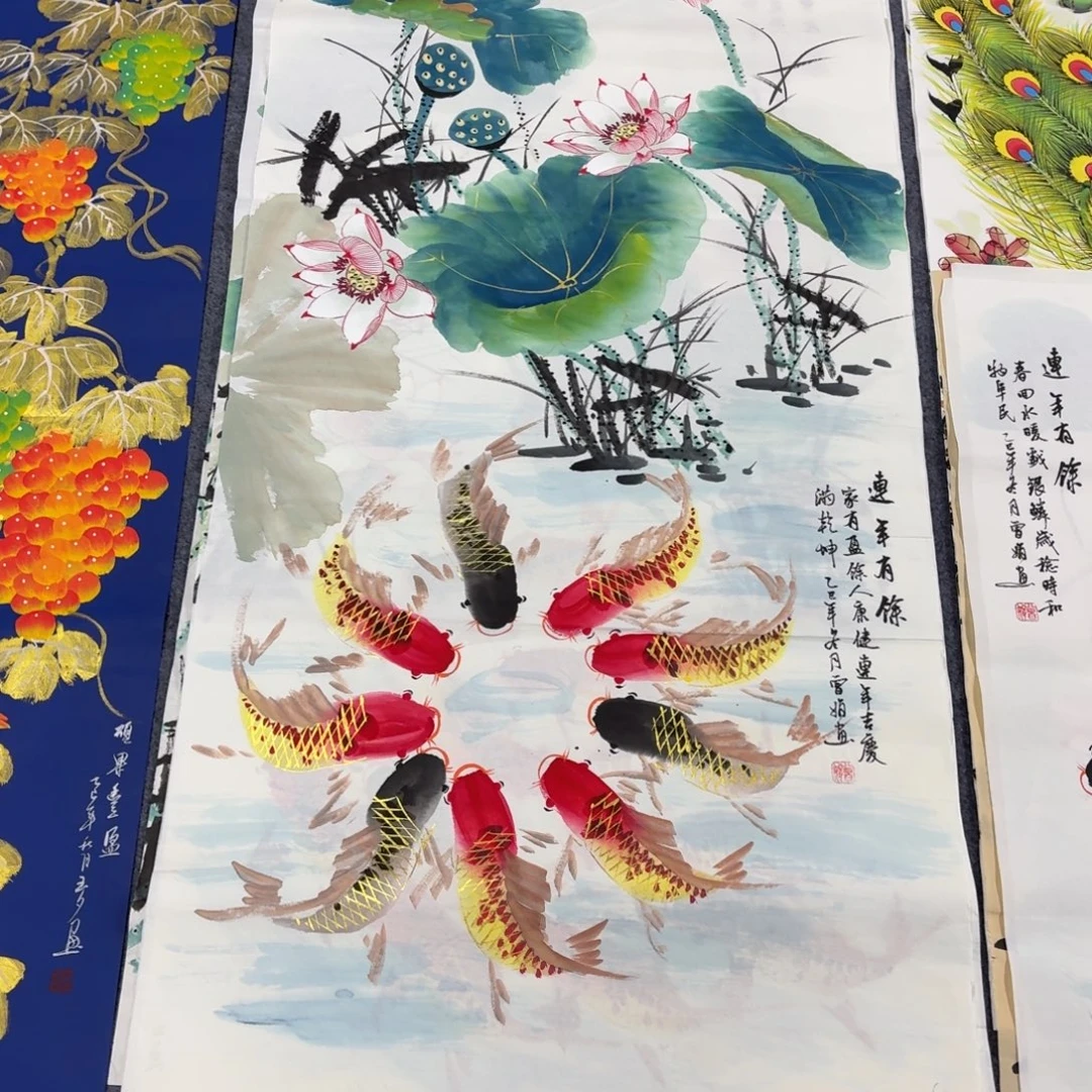 国画140×70金线鱼手绘画画画