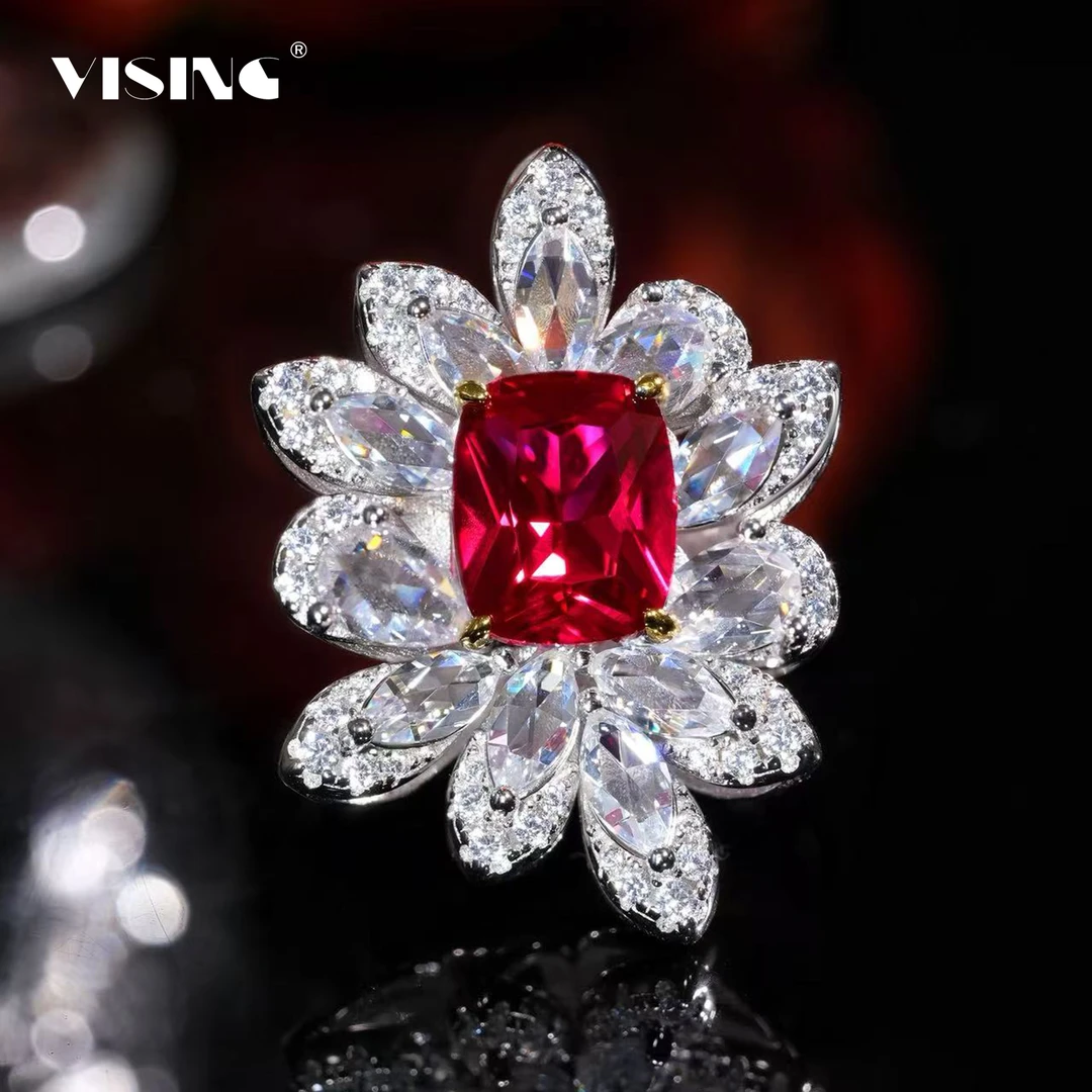 培育红宝石【福利】VISING珠宝3.3克拉爆闪玫瑰切戒指s925银镀金