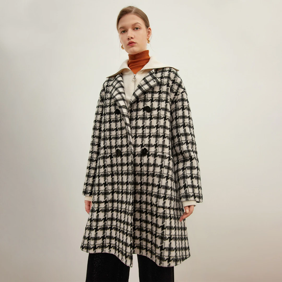 【粉丝专属】时尚格子大衣女冬季百搭气质中长款复古毛呢外套