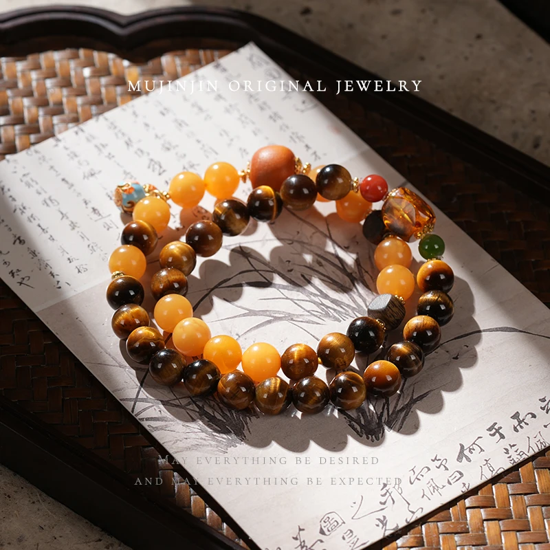 【木槿槿】天然蜜蜡手串女款约8m原创设计款双圈手链时尚百搭QS3127