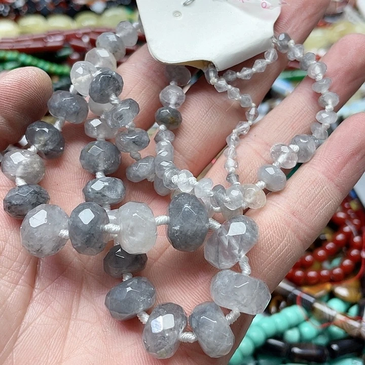 玛瑙/玉髓珠宝半成品合金Z**✨一条灰水晶项链