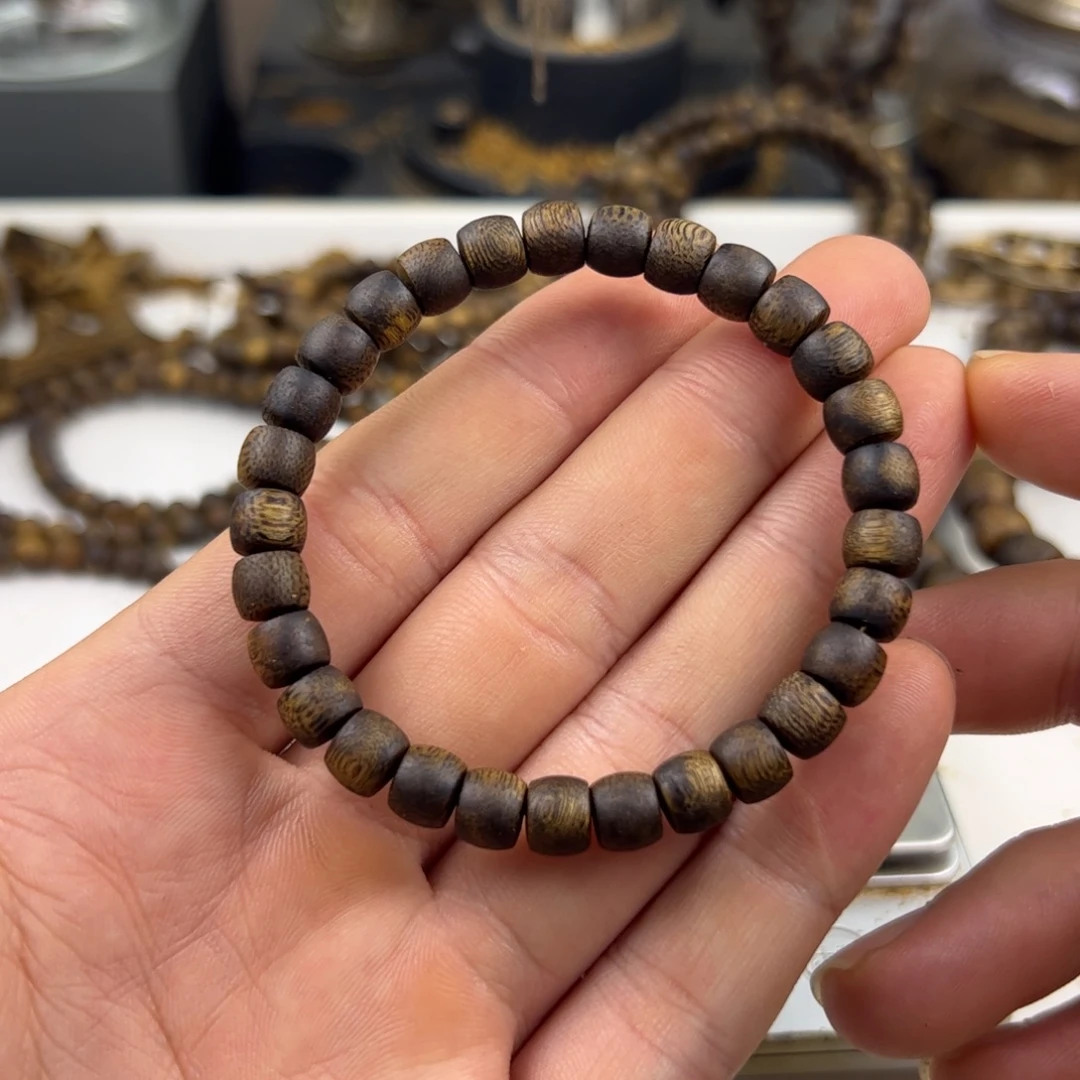 沉香手串鼓珠单圈7mm