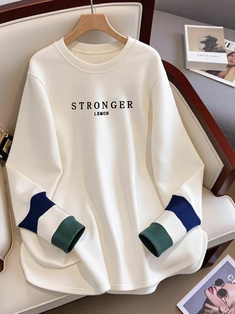 2025拼接休闲中长款白色设计感长袖内搭打底衫女棉质t恤上衣ins