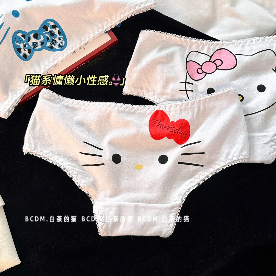 白茶的猫日系可爱凯特猫纯欲内裤女蝴蝶结薄款舒适卡通印花三角裤