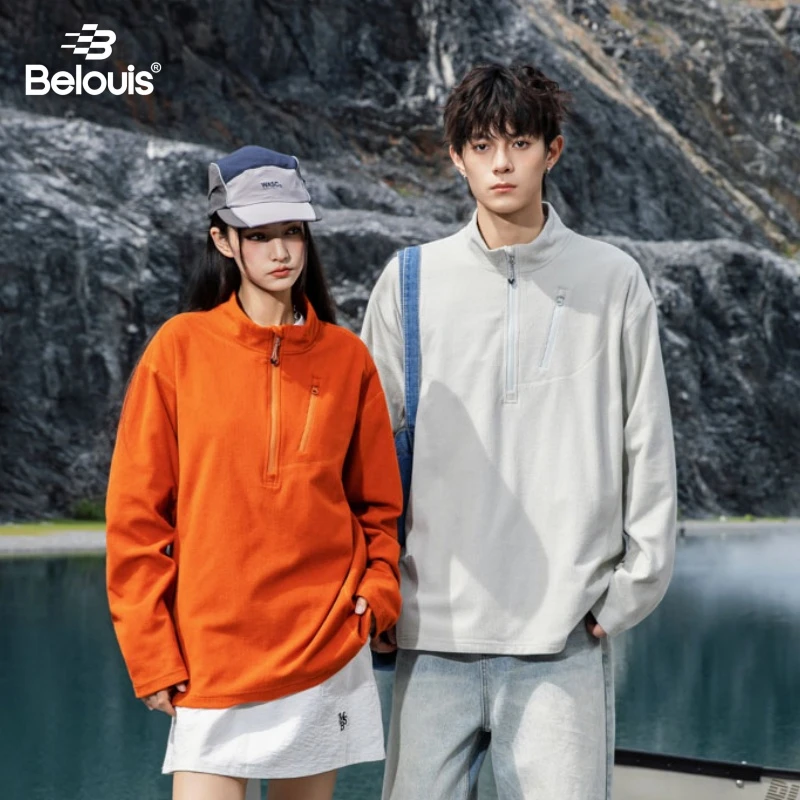 BELOUIS/比路易春秋透气半拉连套头衫运动户外休闲百搭宽松卫衣