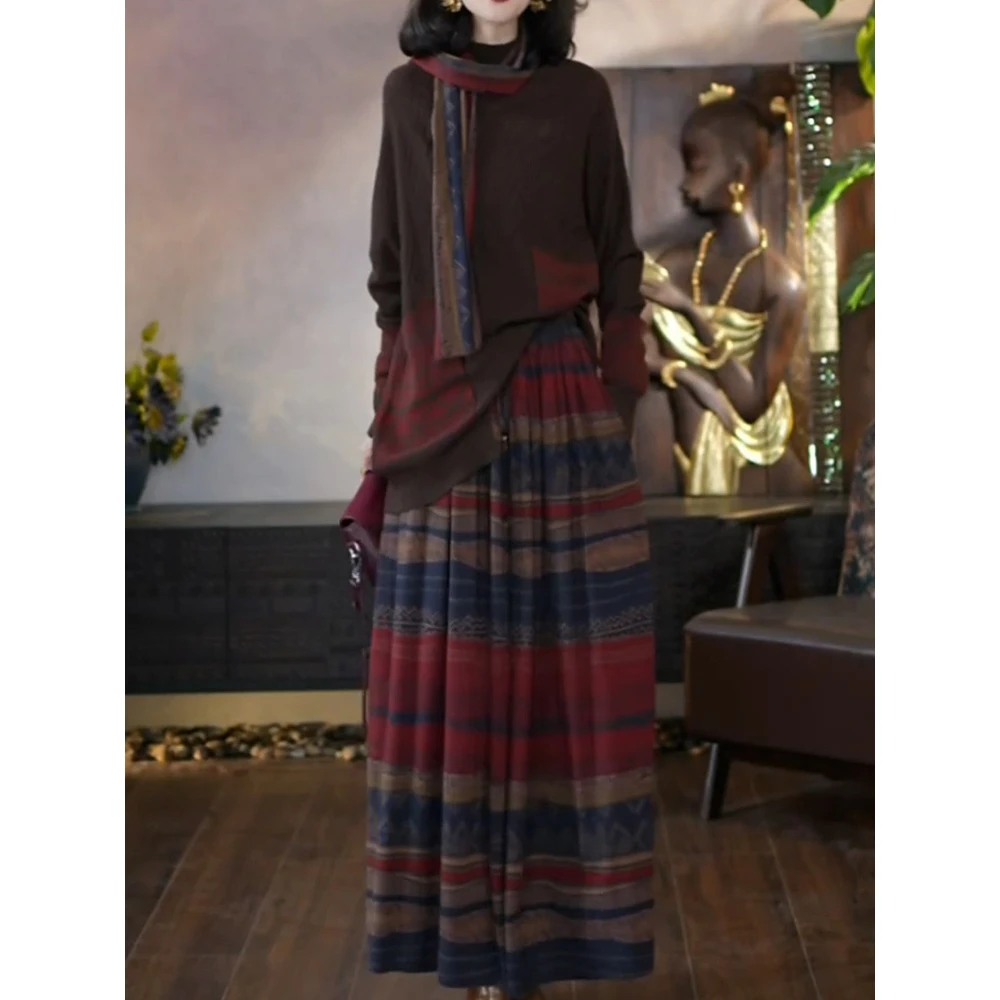 高档时尚洋气减龄套装2025秋冬新款气质优雅宽松显瘦毛衣+半身裙