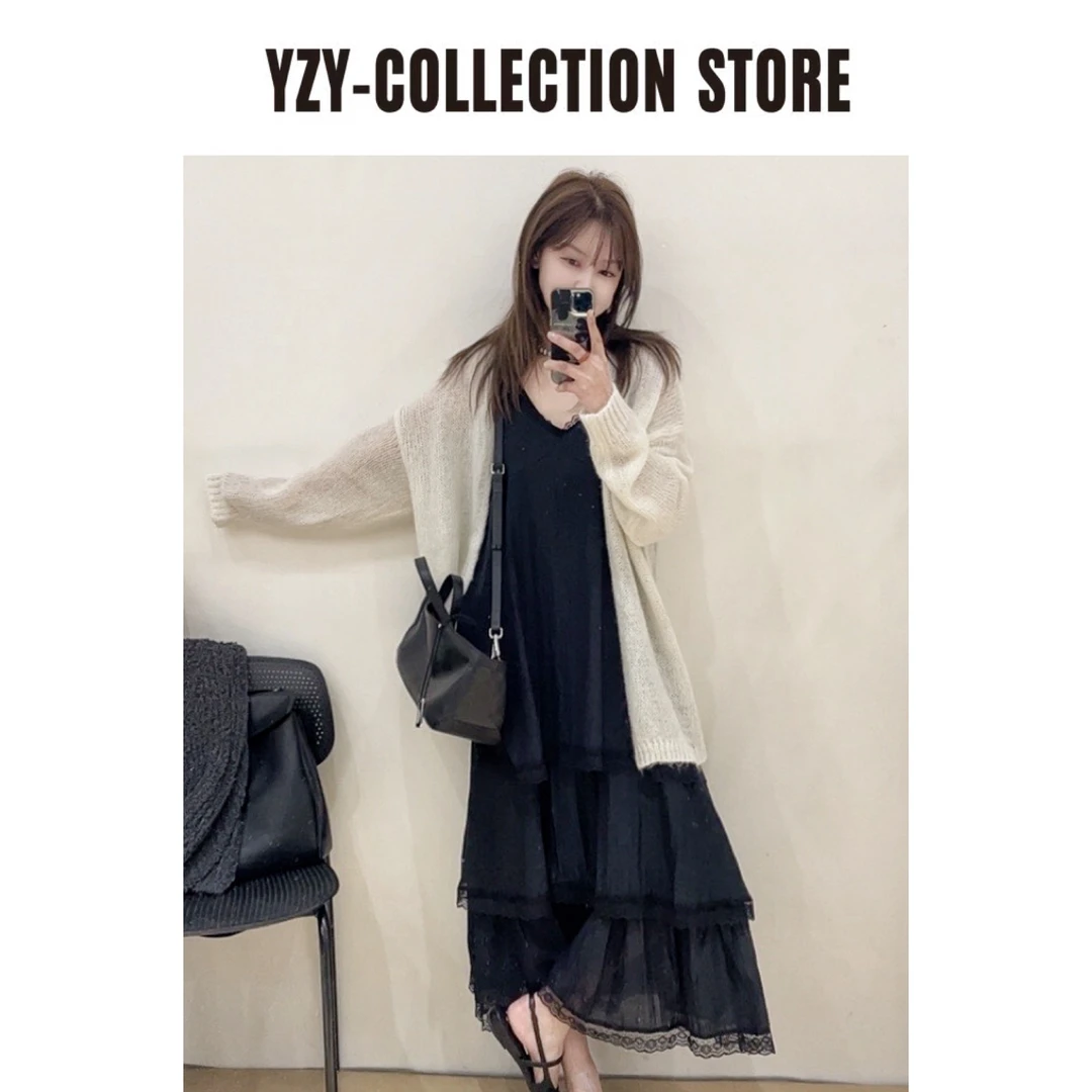 （一只羊）莱赛尔吊带长裙显瘦气质复古蕾丝边长裙