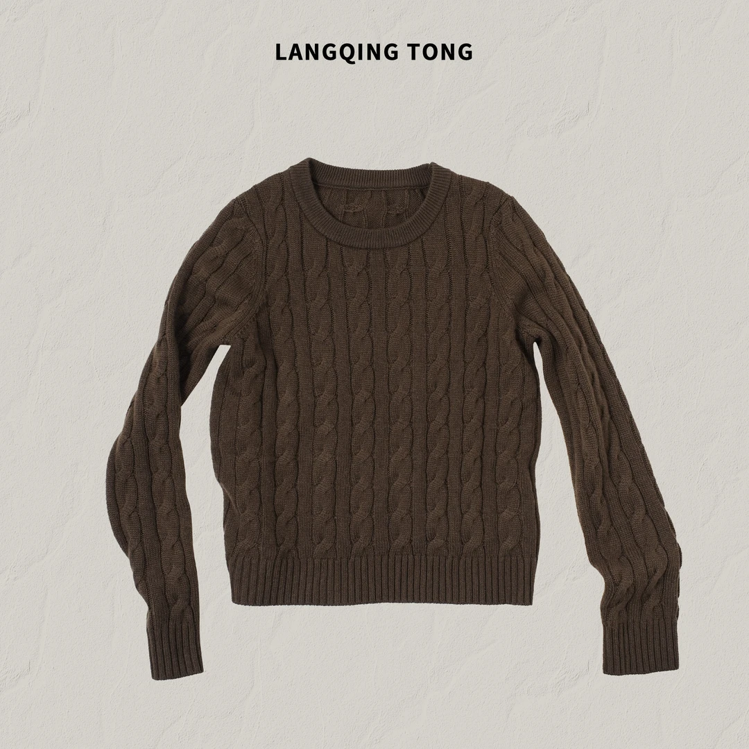 LANGQING 绵羊毛山羊绒桑蚕绞花毛衣46895#