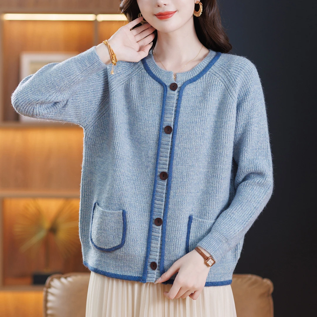 女士大码秋装毛衣开衫显瘦遮肉上衣宽松时尚减龄妈妈针织外套洋气