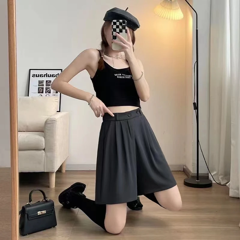 简约夏季高腰薄款成人直筒裤短裤裤子西装百搭休闲裤