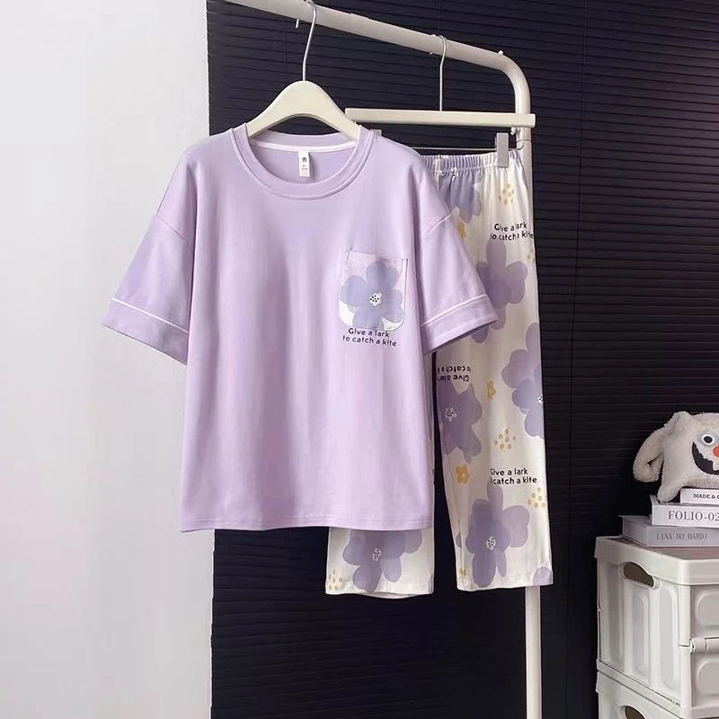 2025印花设计柔软可外穿舒适透气新款卡通可爱甜美短袖睡衣女吸汗