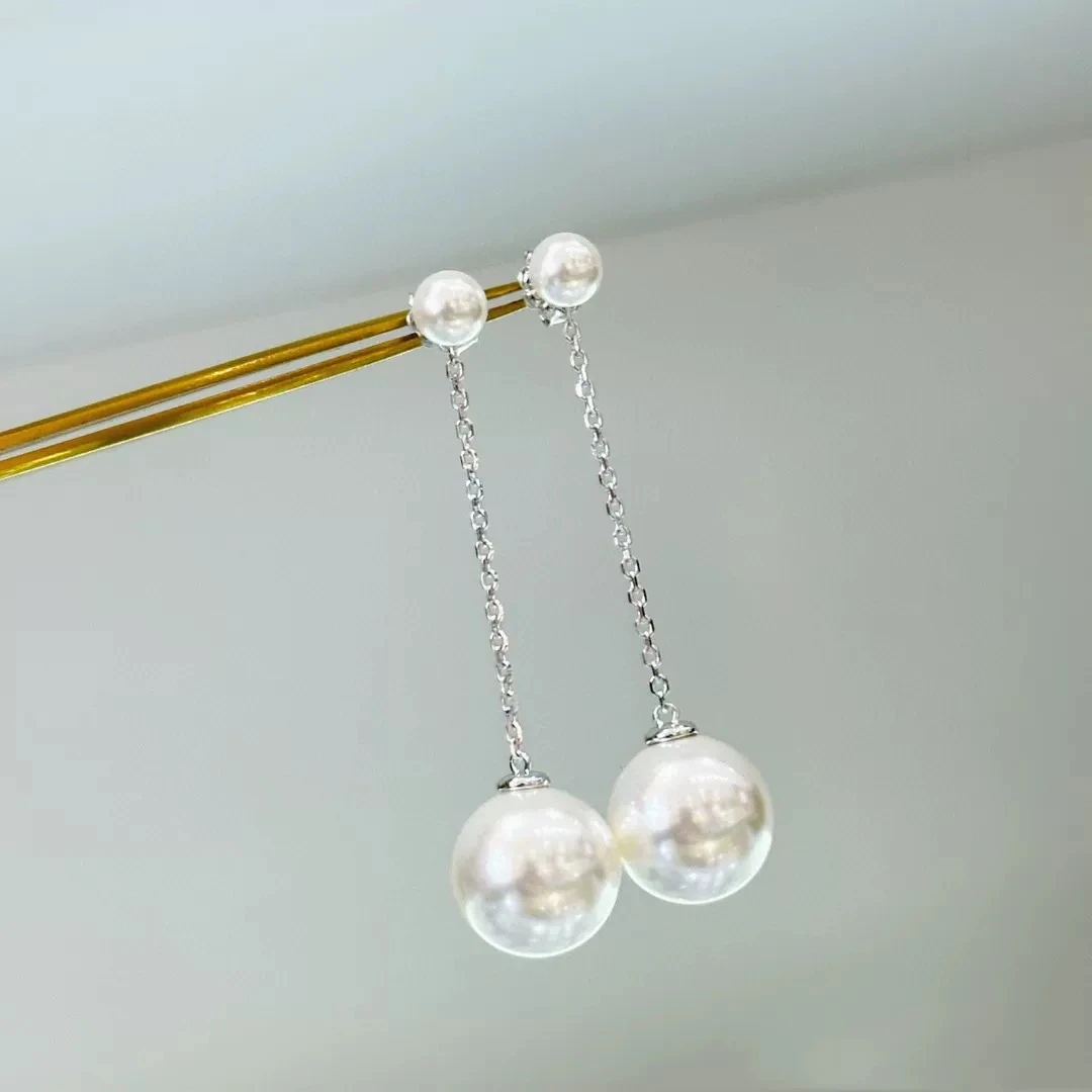 WE-Z3944 13-14mm天然珍珠耳环百搭经典优雅两戴法式小众