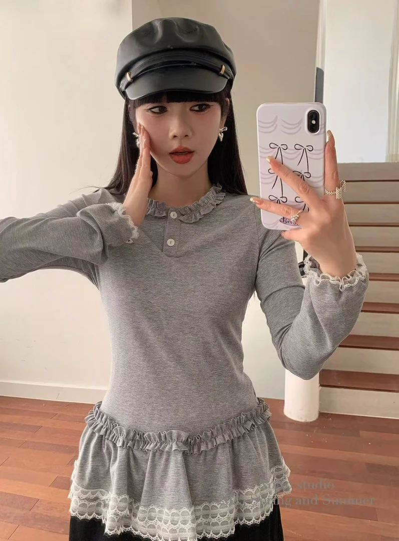 NONO@1808 韩系简约百搭下摆蓬蓬花边上衣 3-7