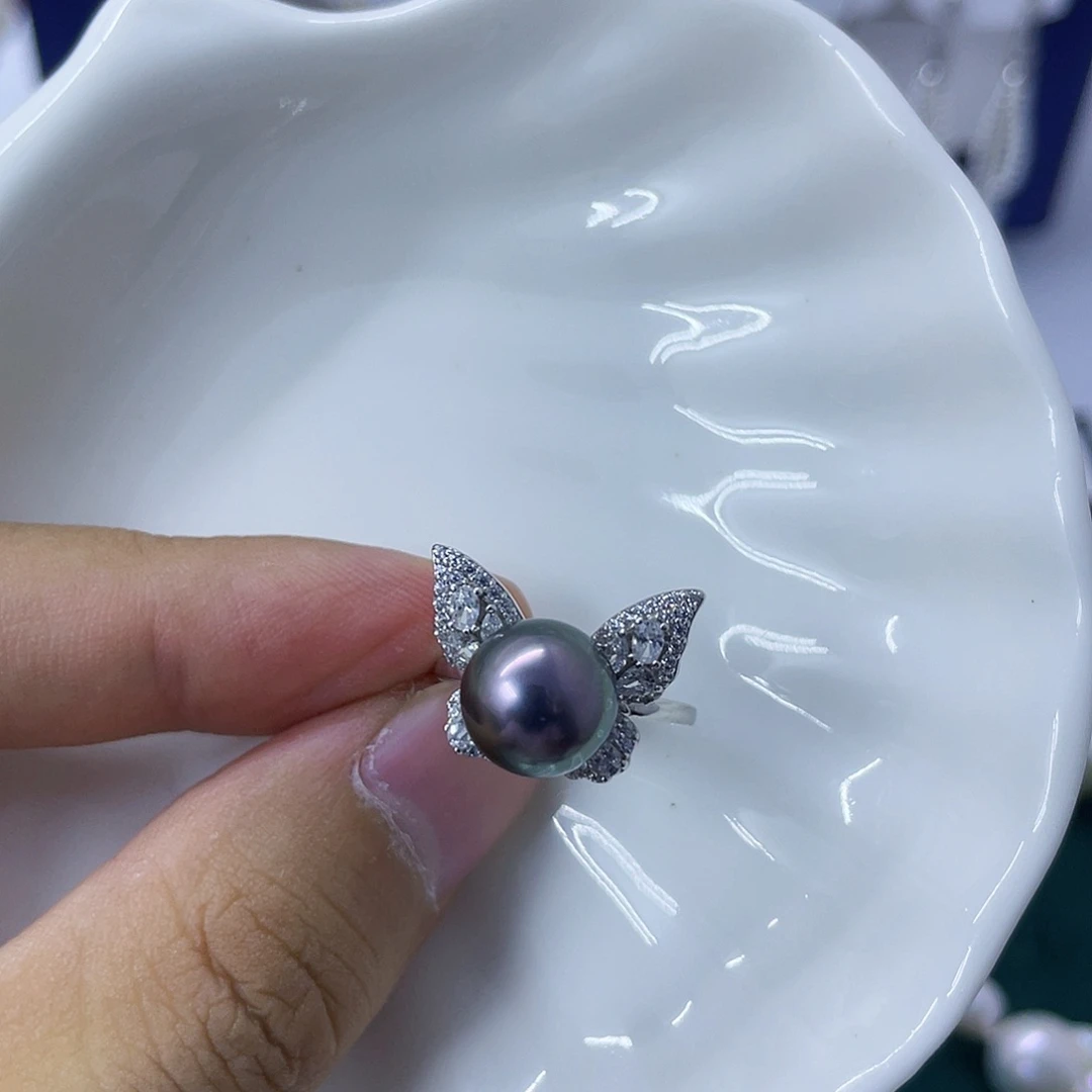 P***e戒圈海水珍珠银S925镶嵌