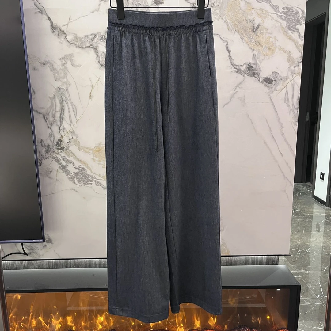 25S新款纯色休闲裤!气质时尚百搭女士中式设计师提花黑色