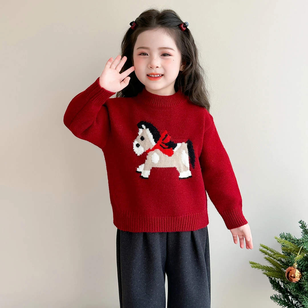 女童毛衣儿童时髦洋气喜庆加厚针织衫小女孩宝宝秋冬装2025新款潮