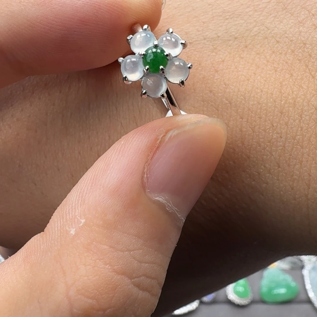 翡翠银S925镶嵌戒指天然缅甸翡翠A货