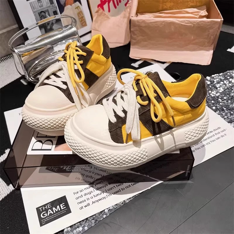 欧货百搭小个子增高休闲鞋2025春夏新款丑萌大头松糕厚底面包鞋女