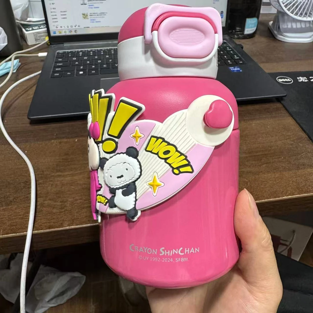 【杯子哥福利】蜡笔小新卡通可爱大容量背带吸管保温杯学生杯480ML