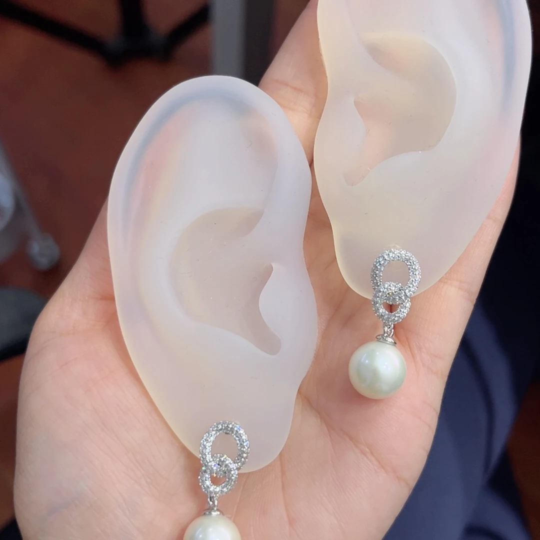耳饰银S925镶嵌淡水珍珠