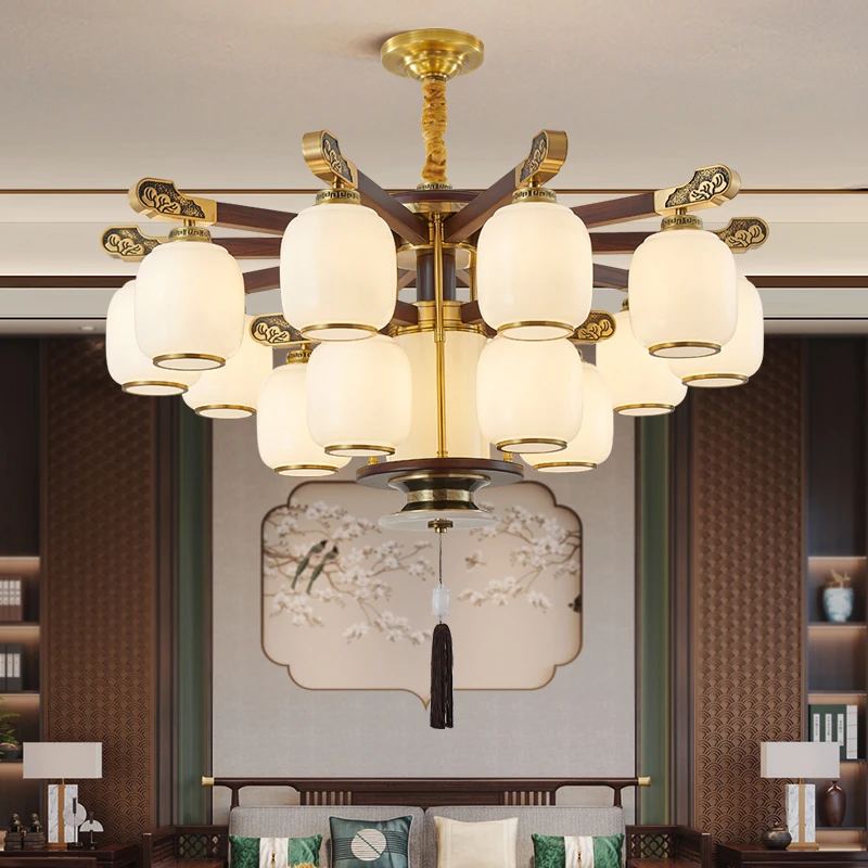 新中式复式楼大吊灯客厅灯餐厅灯大气大厅吊灯家用别墅自建房吊灯